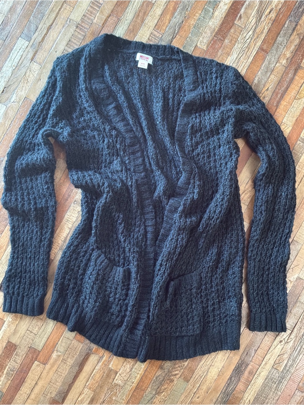 Mossimo Supply Co. Black Textured Cable-Knit Open Cardigan